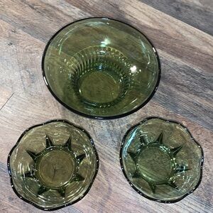 Vintage Translucent Green Glass Candy Fruit Nut Serving Display Bowls Set of 3